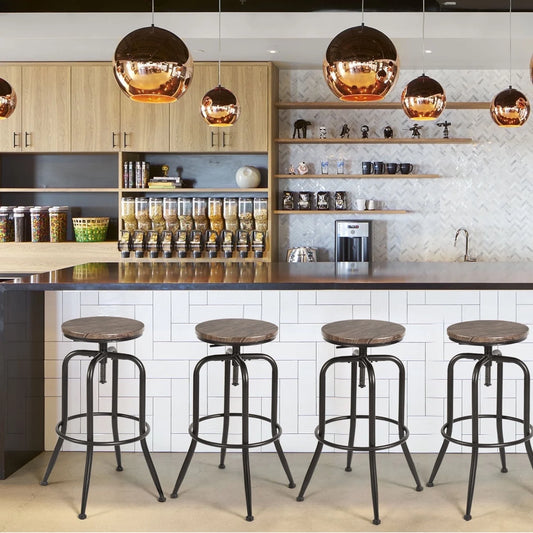 Adjustable Height Bar Stools Set of 4, 27-30 Inch Saddle Stools for Kitchen, Walnut