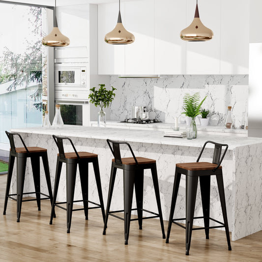 30 Inch Bar Stools with Back Set of 4 Counter Height Chair with Wood Seat Metal Bar Stools