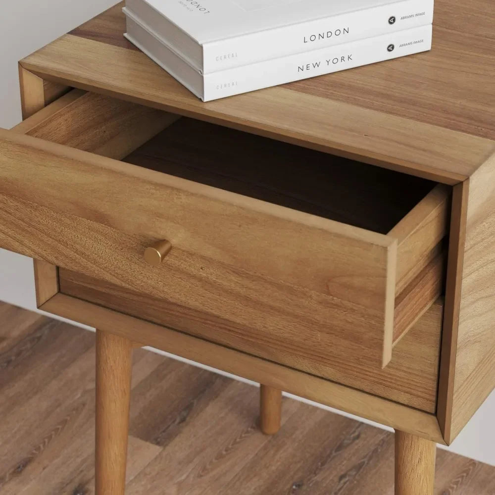 WINTER Modern Mid-Century Nightstand Set – 16" Wide Wooden End Table with Drawers, Black & Oak Brown