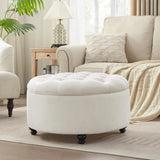 CHASE 30-Inch Round Storage Ottoman with Button Tufting and Removable Top - 30" W