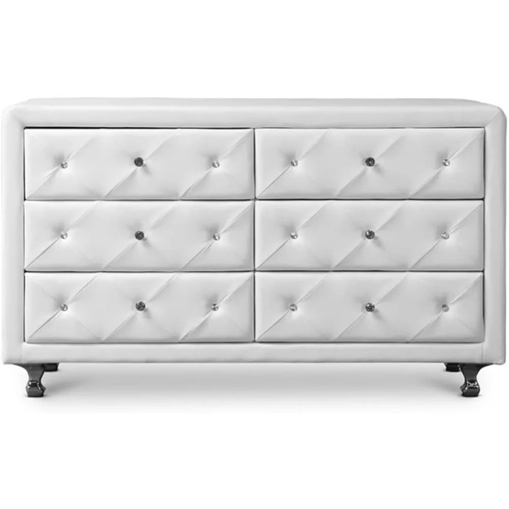 DANIELA Modern White Faux Leather Upholstered 6-Drawer Dresser - 51.75'' Wide