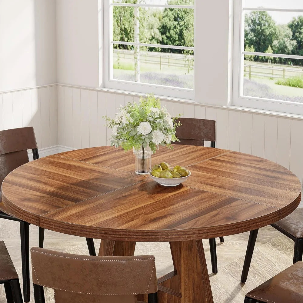 JOSEPH Farmhouse Round Dining Table - Wooden Kitchen Table - 47" W