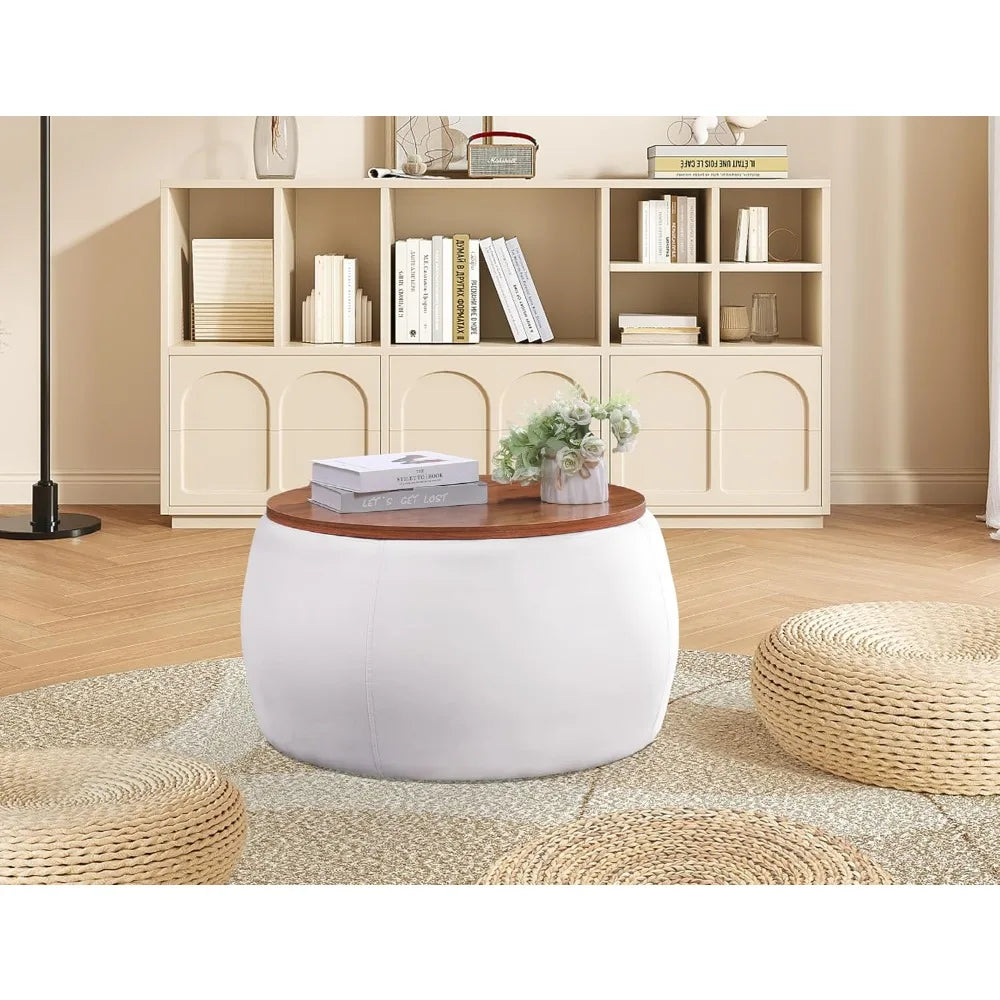 KAYLA Round Velvet Ottoman Storage Coffee Table – 26"W