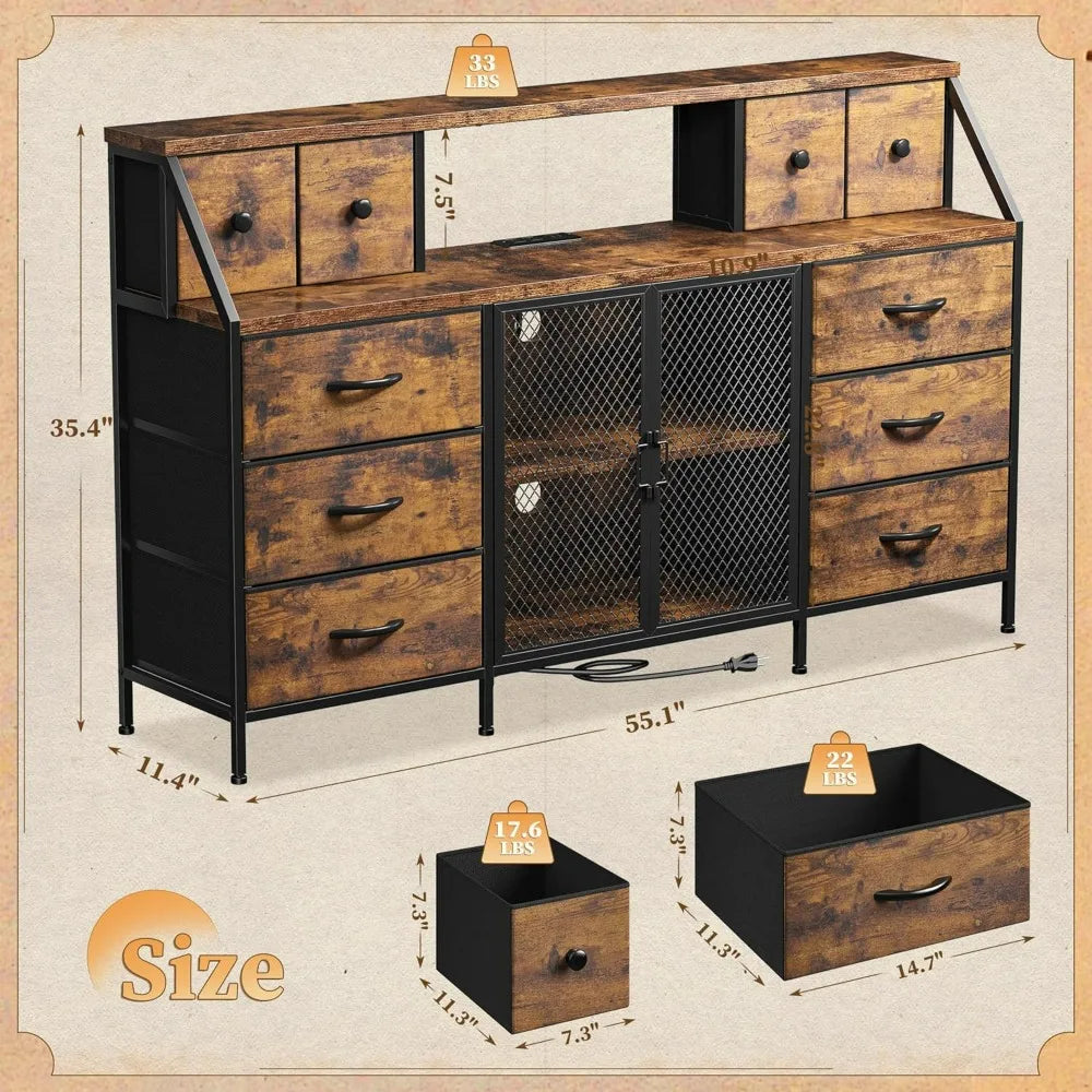 DELANEY Modern Dresser with LED & Power Outlets - Storage Chest for Bedroom & Living Room