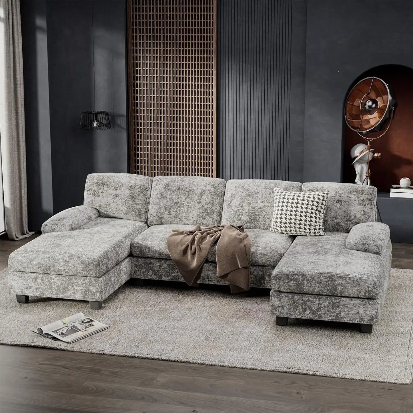 TRISTAN Minimalist Modern U-Shaped Modular Sectional Sofa Sleeper Fabric Couch - 110.2"W