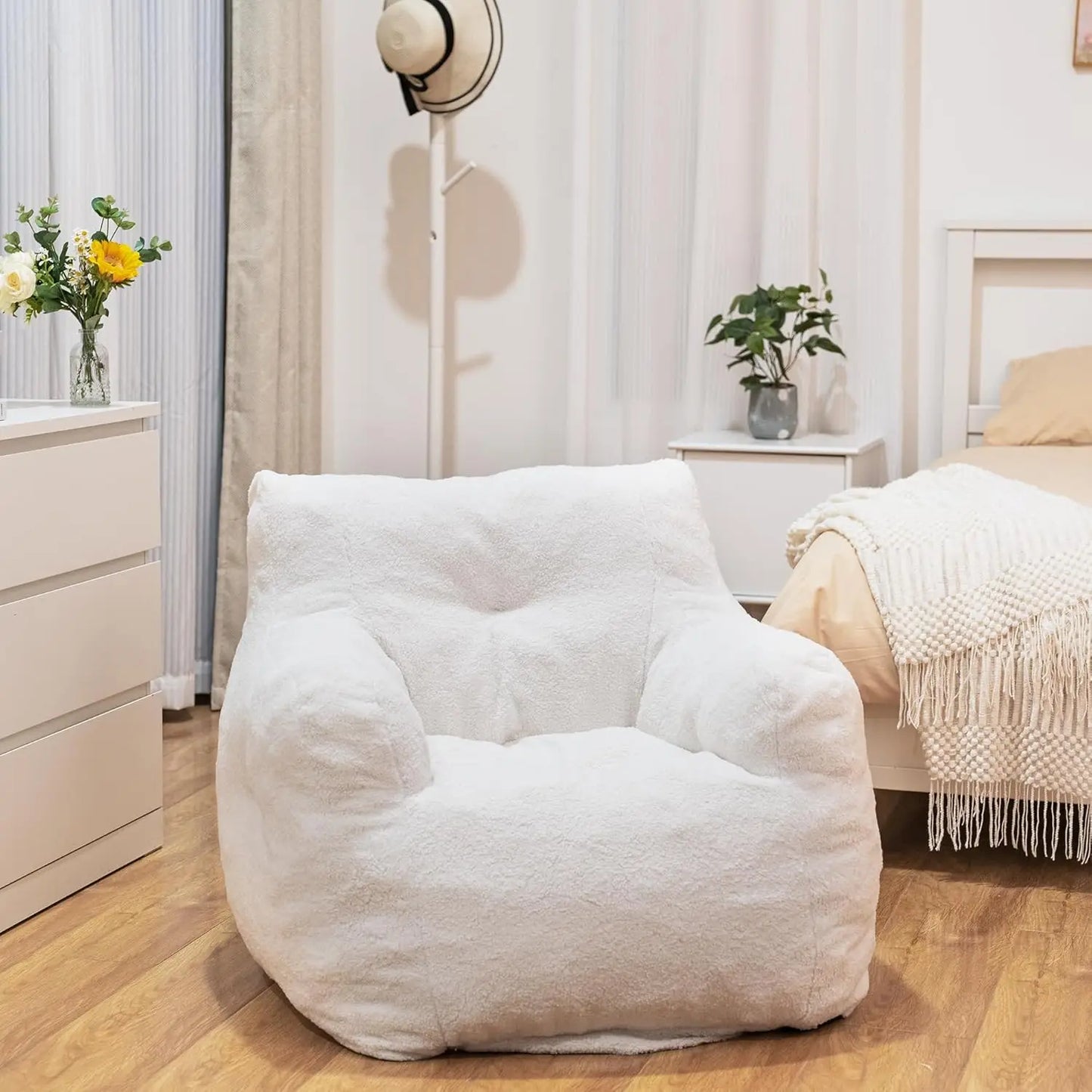 REMINGTON Selorra Tufted Sherpa Bean Bag Chair - Cozy Lounge Style - 34.25"W