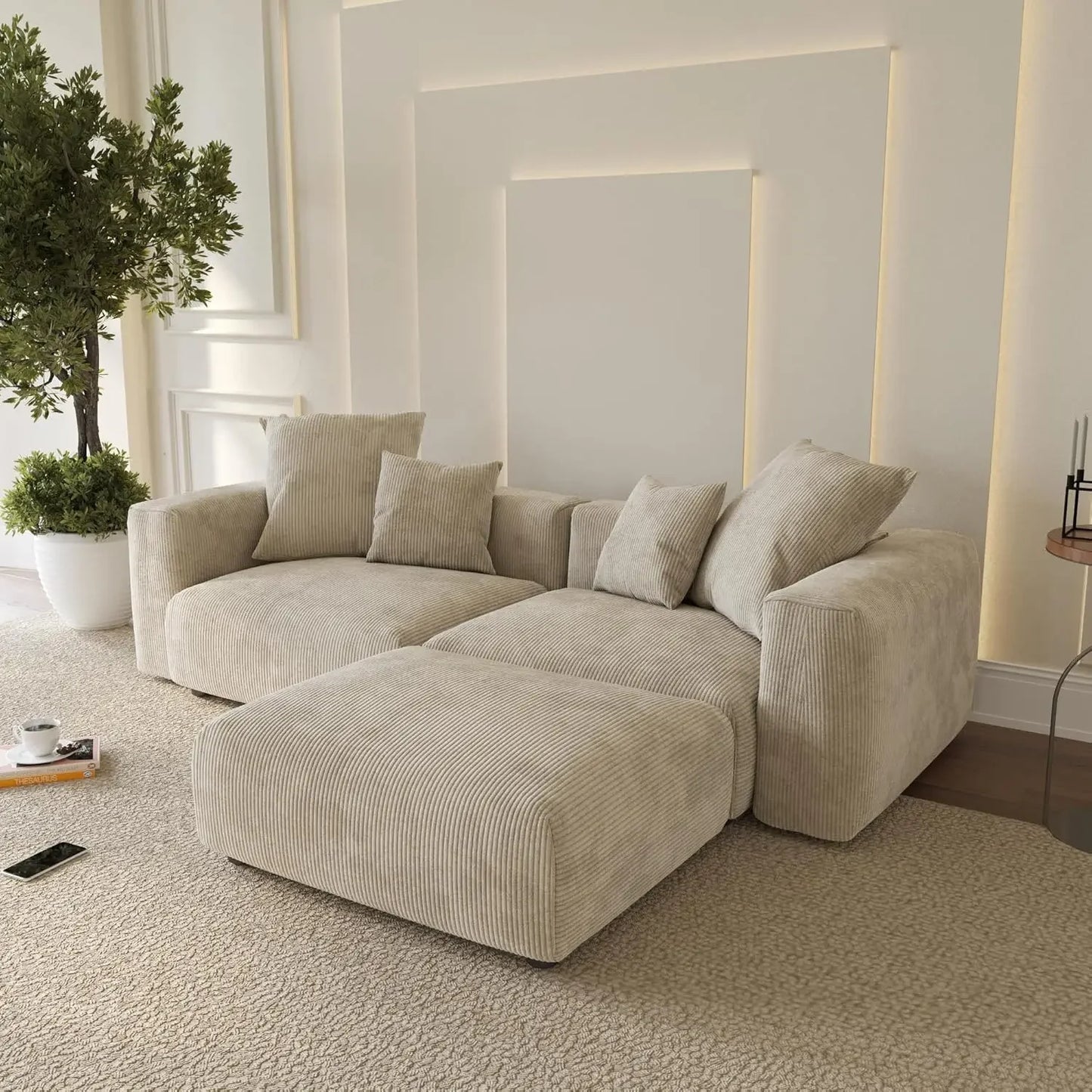 MELISSA CloudLuxe Modern Oversized Modular Sectional Sofa | L-Shaped 118.1″ W Couch with 4 Pillows