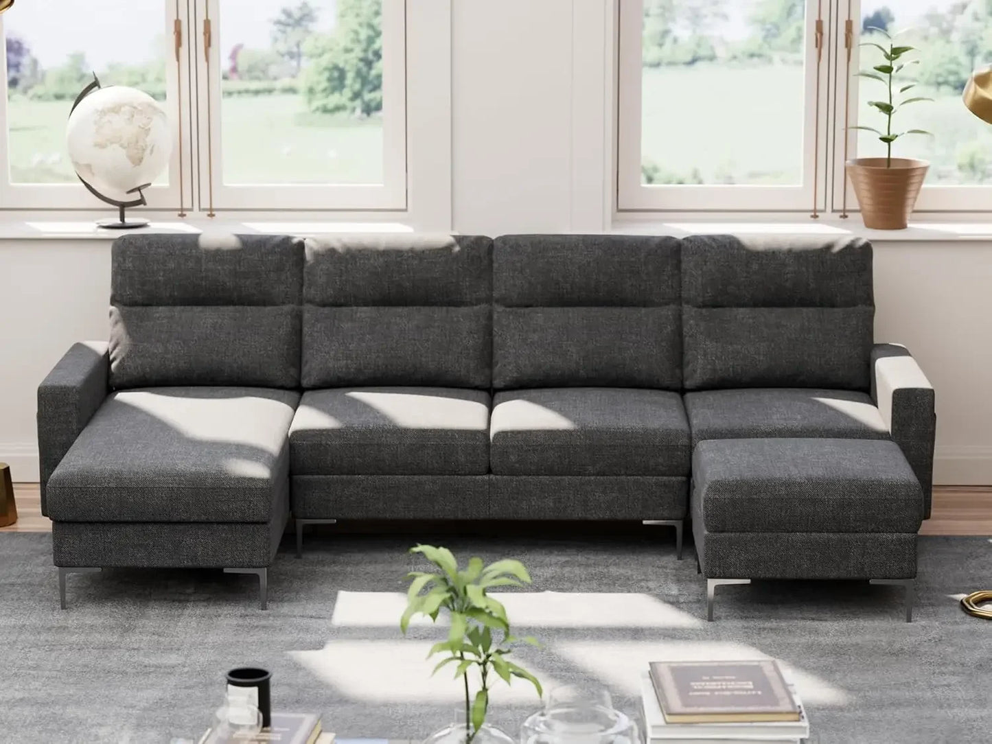 TRISTAN Minimalist Modern U-Shaped Modular Sectional Sofa Sleeper Fabric Couch - 110.2"W