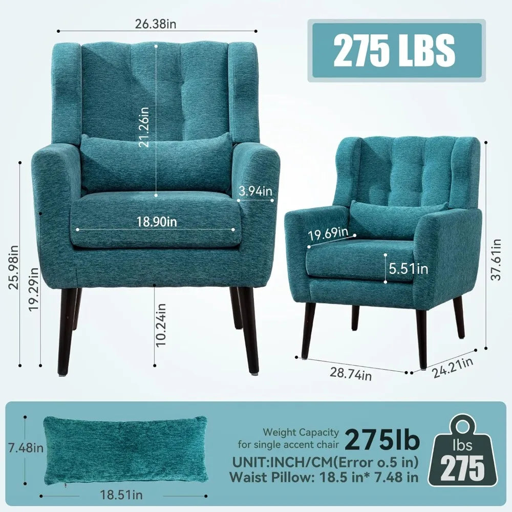 ALEX Lunara Modern Upholstered Lounge Accent Chair Set – 25.5" W