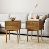 WINTER Modern Mid-Century Nightstand Set – 16" Wide Wooden End Table with Drawers, Black & Oak Brown