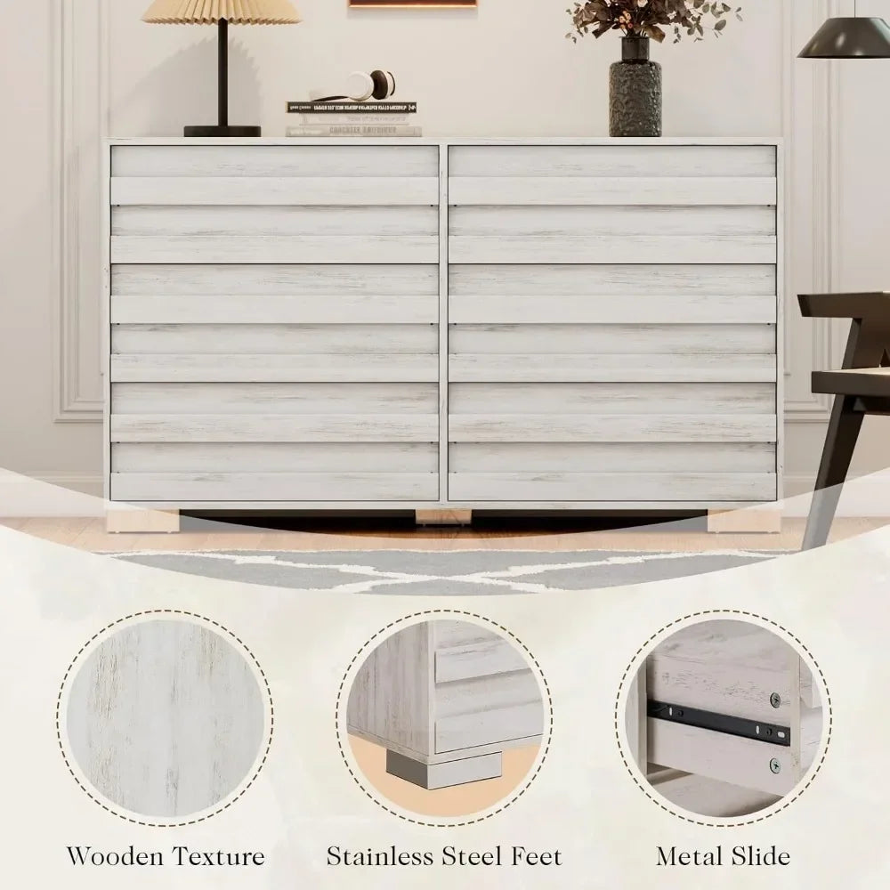 SAYLOR Farmhouse Rustic 6-Drawer Dresser - Wood Chest of Drawers (54" W)