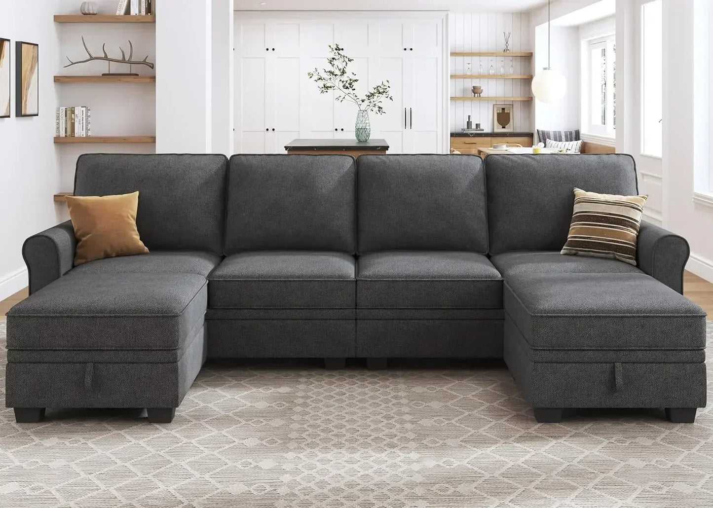 EMERY Modern U-Shaped Sectional Sofa – Convertible 6-Seater Couch | 102.4"W