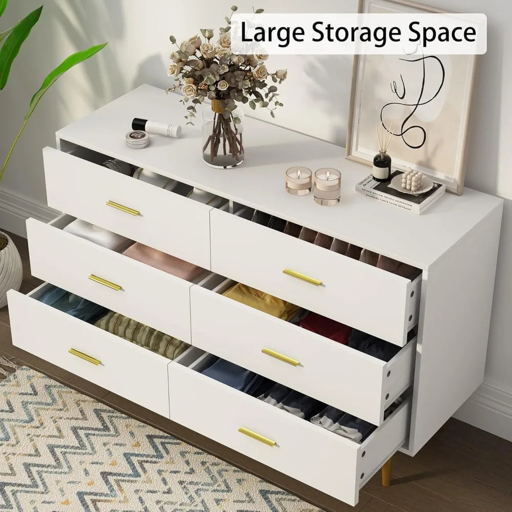 KAYLANI Modern 6-Drawer Wood Dresser with Gold Handles - 42.2" Wide