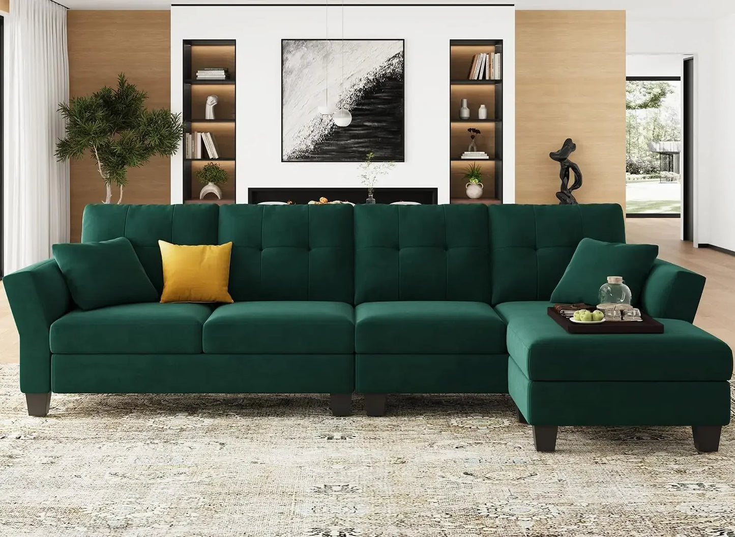 PAUL Modern Velvet Convertible L-Shaped Sectional Sofa – 4-Seater Couch with Chaise | 106.3"W