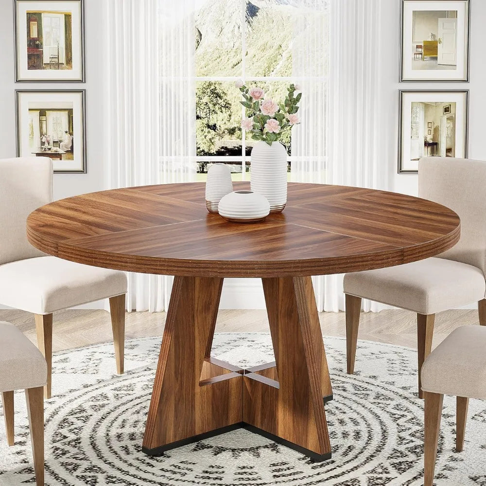 JOSEPH Farmhouse Round Dining Table - Wooden Kitchen Table - 47" W