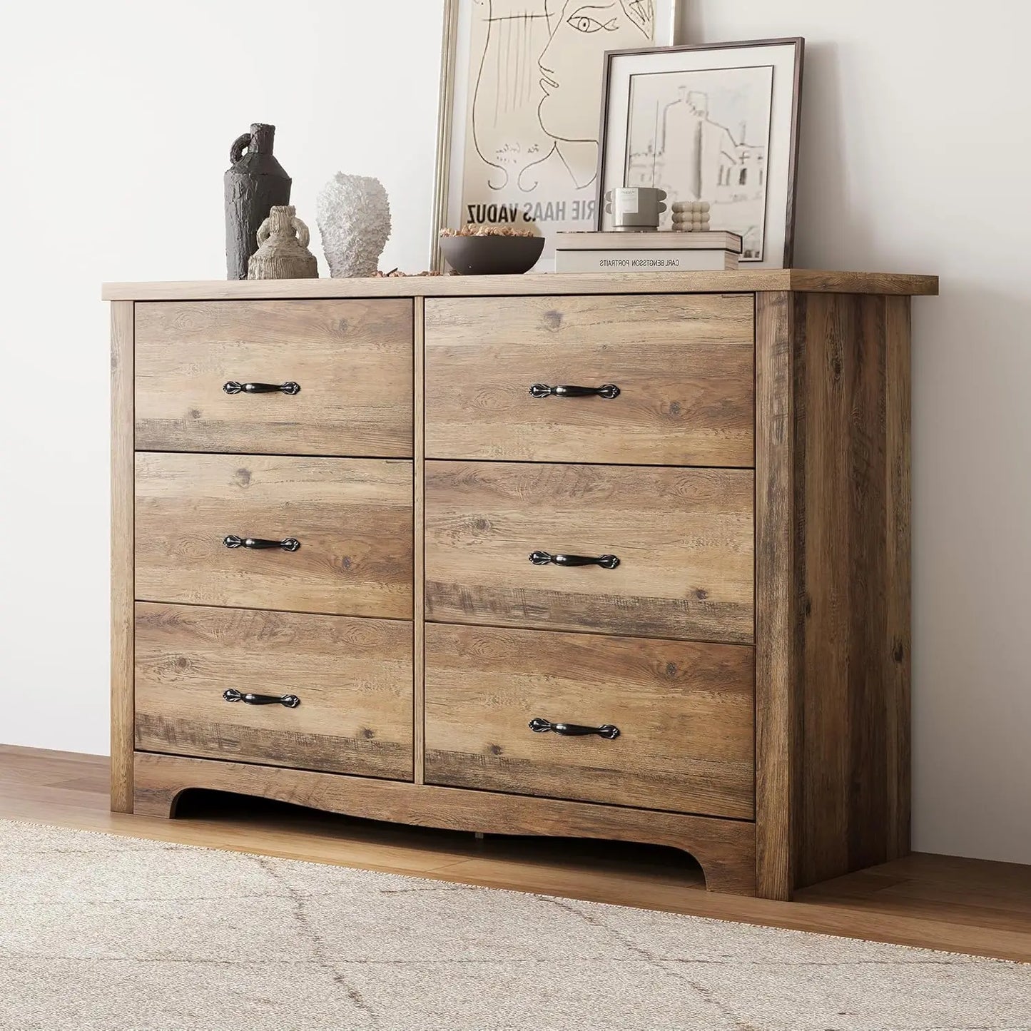 FAITH Modern 6 Drawer Dresser - Minimalist Wood Storage Chest - 47.2'' Wide