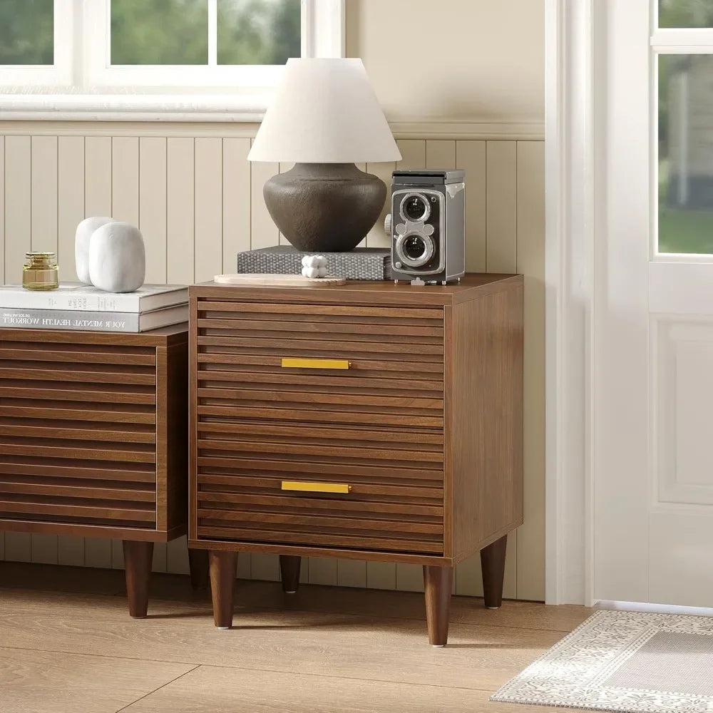 ALYSSA Modern Nightstand with Charging Station - 19" Wide Bedside Table with 2 Drawers
