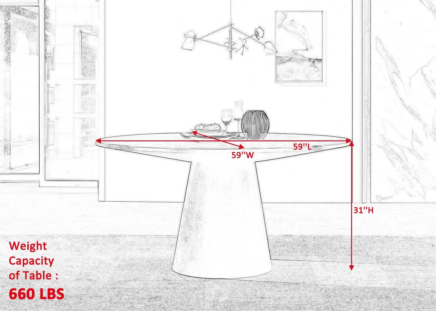 VICTORIA Minimalist Modern Round Dining Table – 59"W