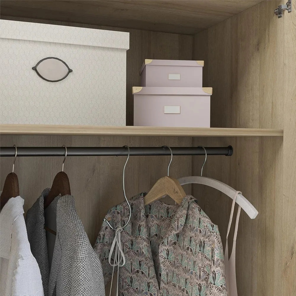 MAKENNA Natural Modern Basin 3-Door Adjustable Shelves Wardrobe