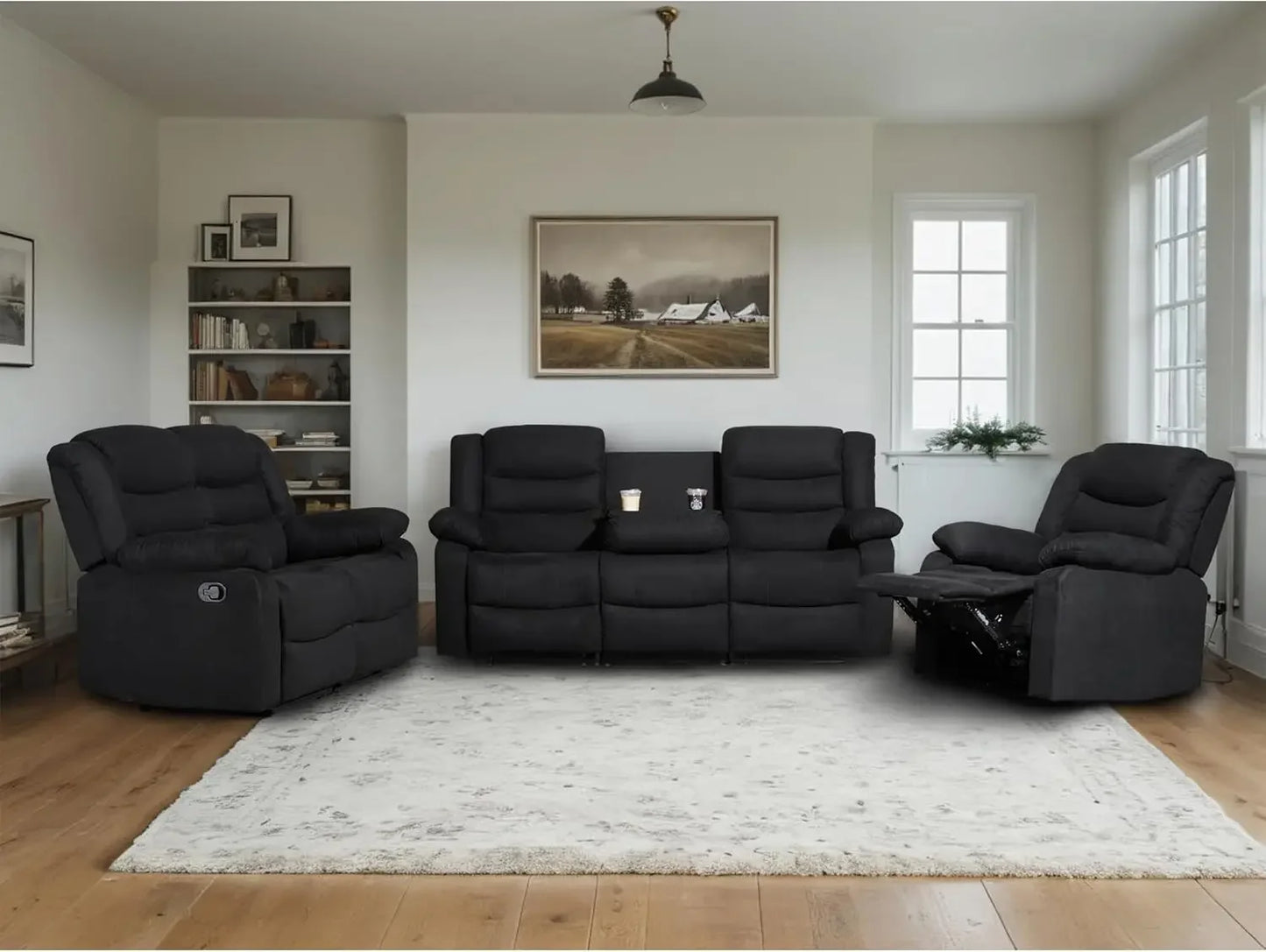 ALEXANDRA Recliner Sofa Set, Microfiber Manual Reclining Couch Set – 81" W