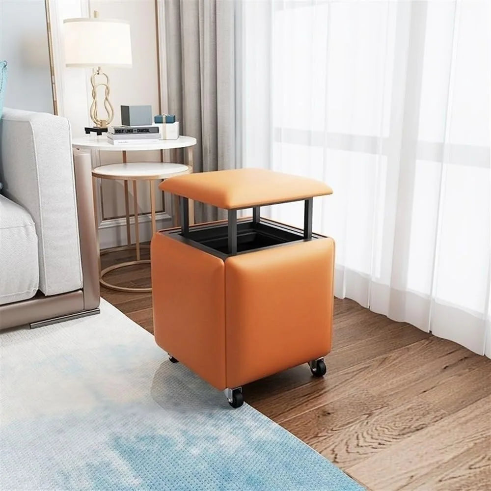 CAROLINE 5-in-1 Cube Stool with Swivel Casters – Minimalist Modern Footstool-17.7 W