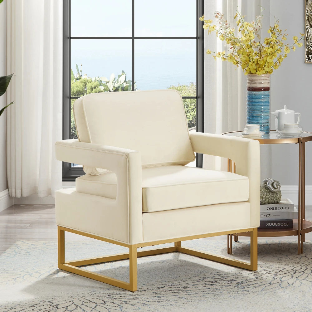 RYDER Modern Style Accent Chair – Velvet Upholstered Armchair with Gold Metal Base- 29" W