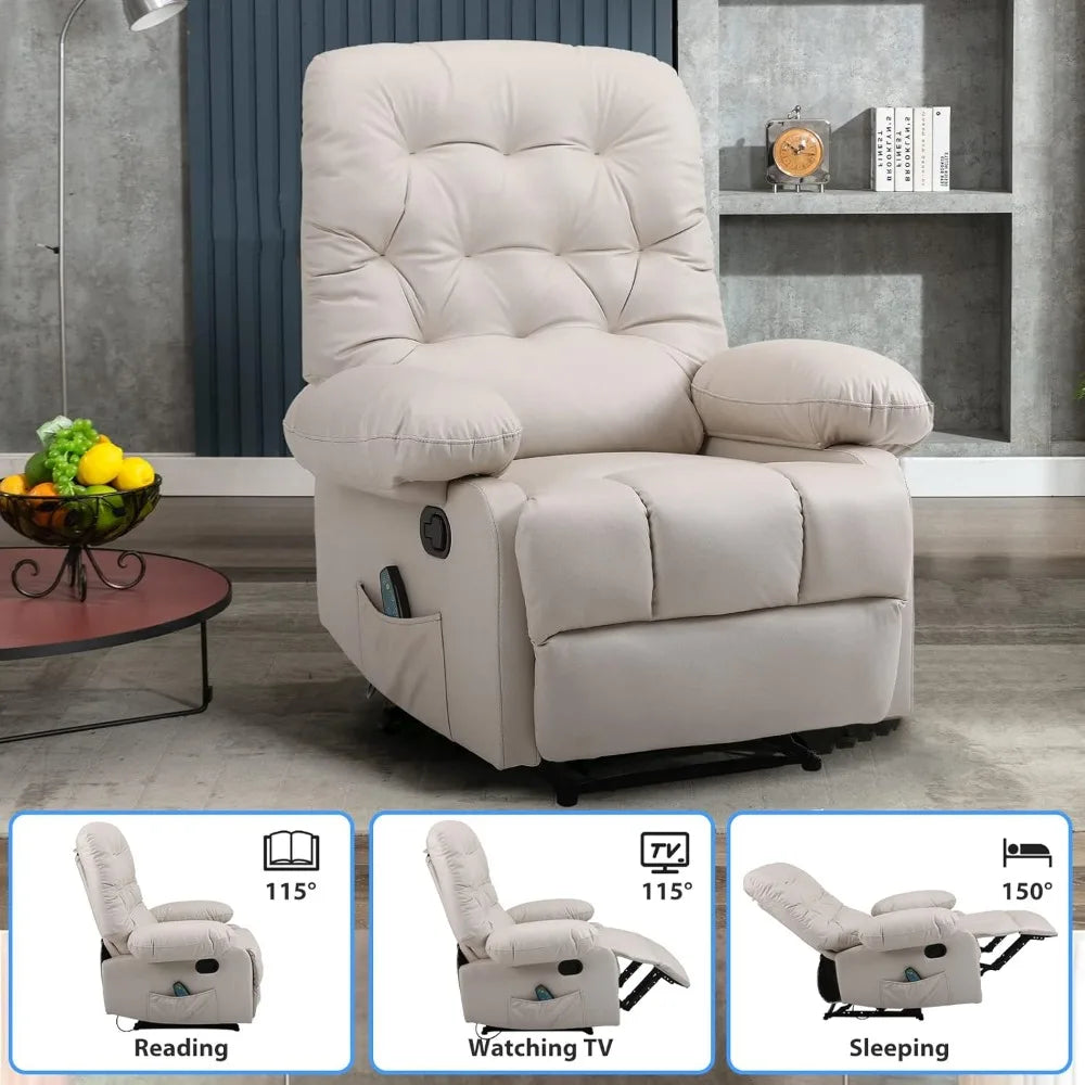 PENELOPE Manual Massage Recliner Chair with Heat, Tufted Fabric- 35.04" W