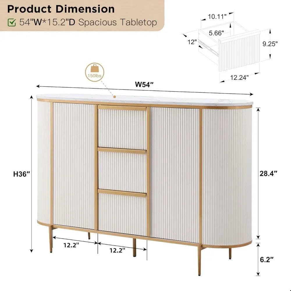 CAMERON Modern Fluted Sideboard Console Table – 54" W
