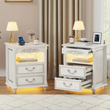 NICOLE Wooden Bedside Table with Wireless Charging & LED Lights - 24''