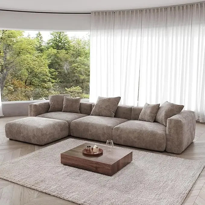 CARLOS Modern Minimalist L-Shaped Sectional Couch – Sofa with Chaise & Ottoman – 141.73"W