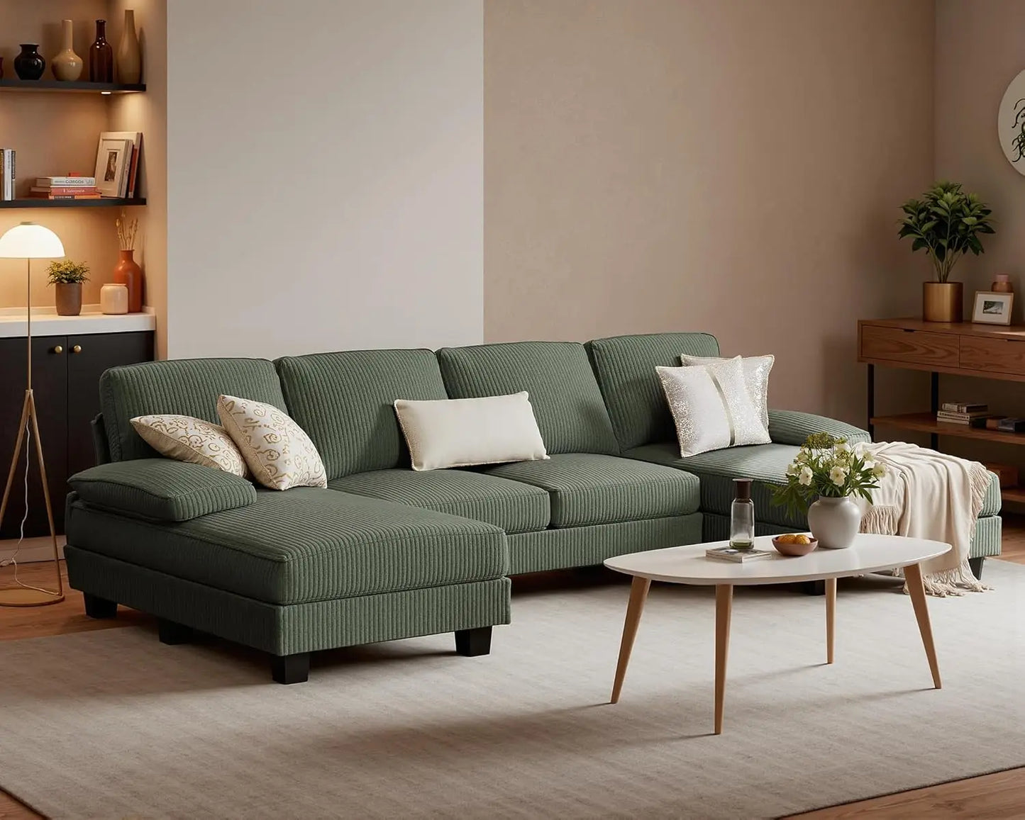 HAYDEN Modern U-Shaped Convertible Fabric Sectional Sofa – Sleeper Couch with Double Chaise | 110.2"W