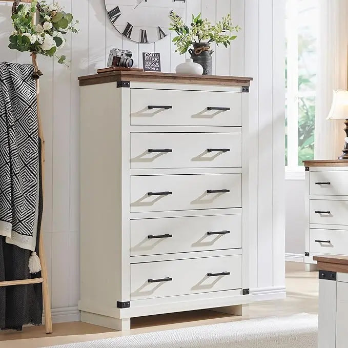 LEILA Farmhouse Rustic 6-Drawer Dresser - 54" Wide Chest of Drawers for Bedroom Storage