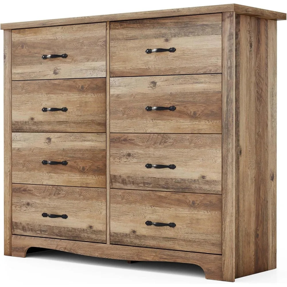 BLAKE Rustic Farmhouse 8-Drawer Dresser - Wooden Bedroom Storage Chest - 40'' Wide