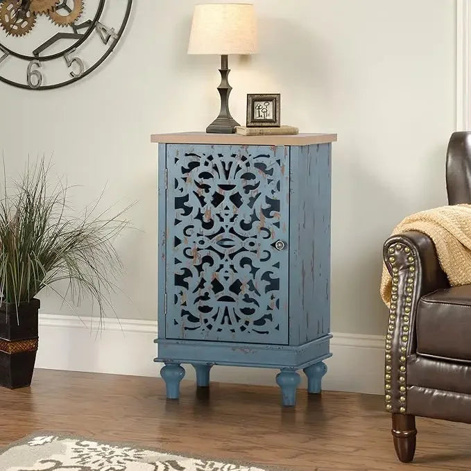 ALESSIA Vintage Carved Wood Accent Cabinet - 31.5" Tall Distressed Storage Cabinet