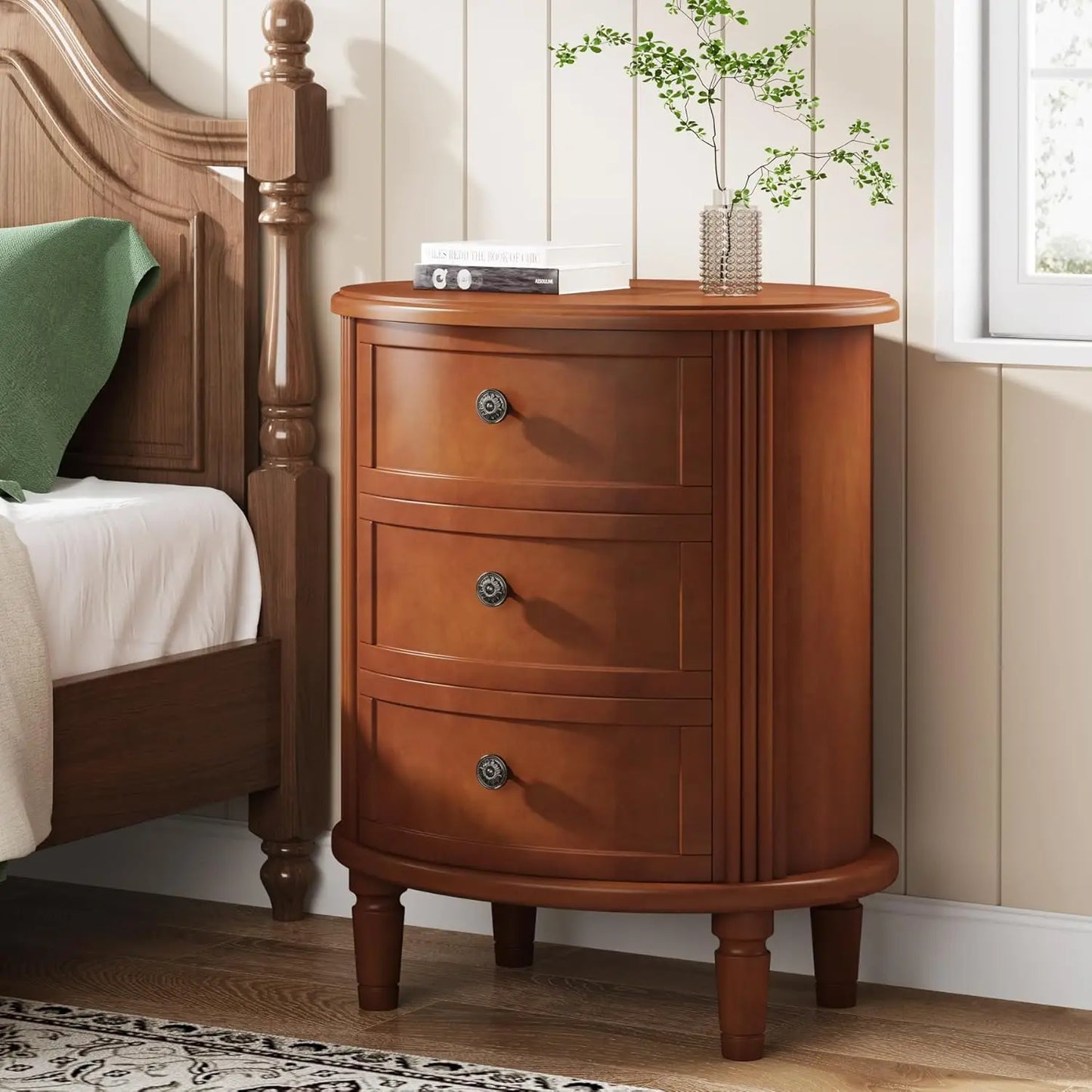 JOCELYN Oval Classic Wooden Nightstand with 3 Drawers - 19.68''