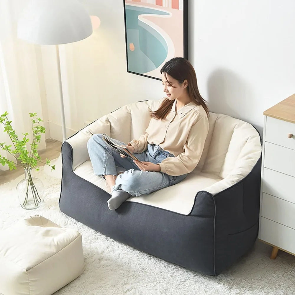 ARIELLE Modern Crescent Bean Bag Loveseat Sofa with Footrests – Cotton Fabric Couch - 45"W