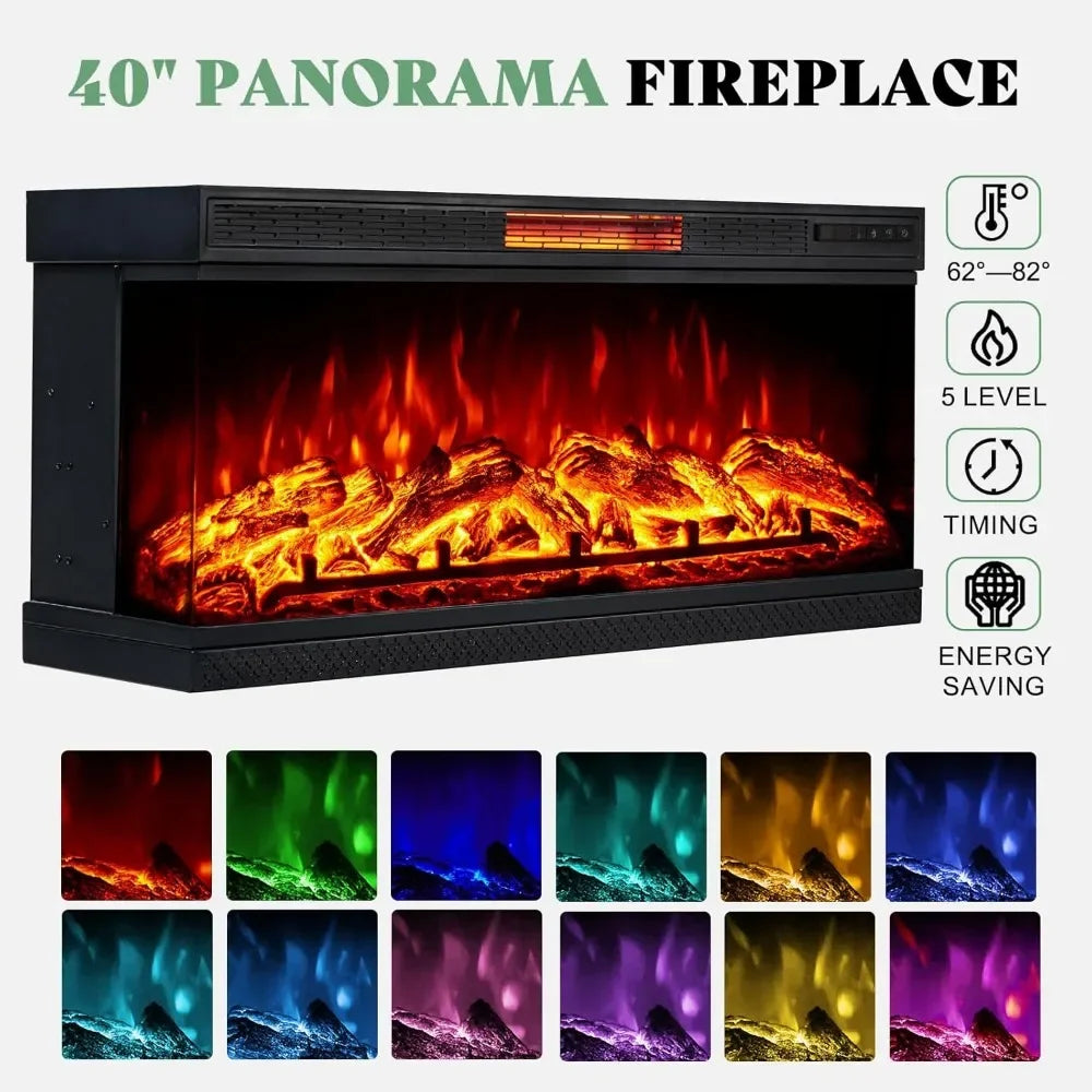 3-Sided Glass Fireplace TV Stand for TVs up to 65'' with 12 Color, Media Entertainment Center Console Table