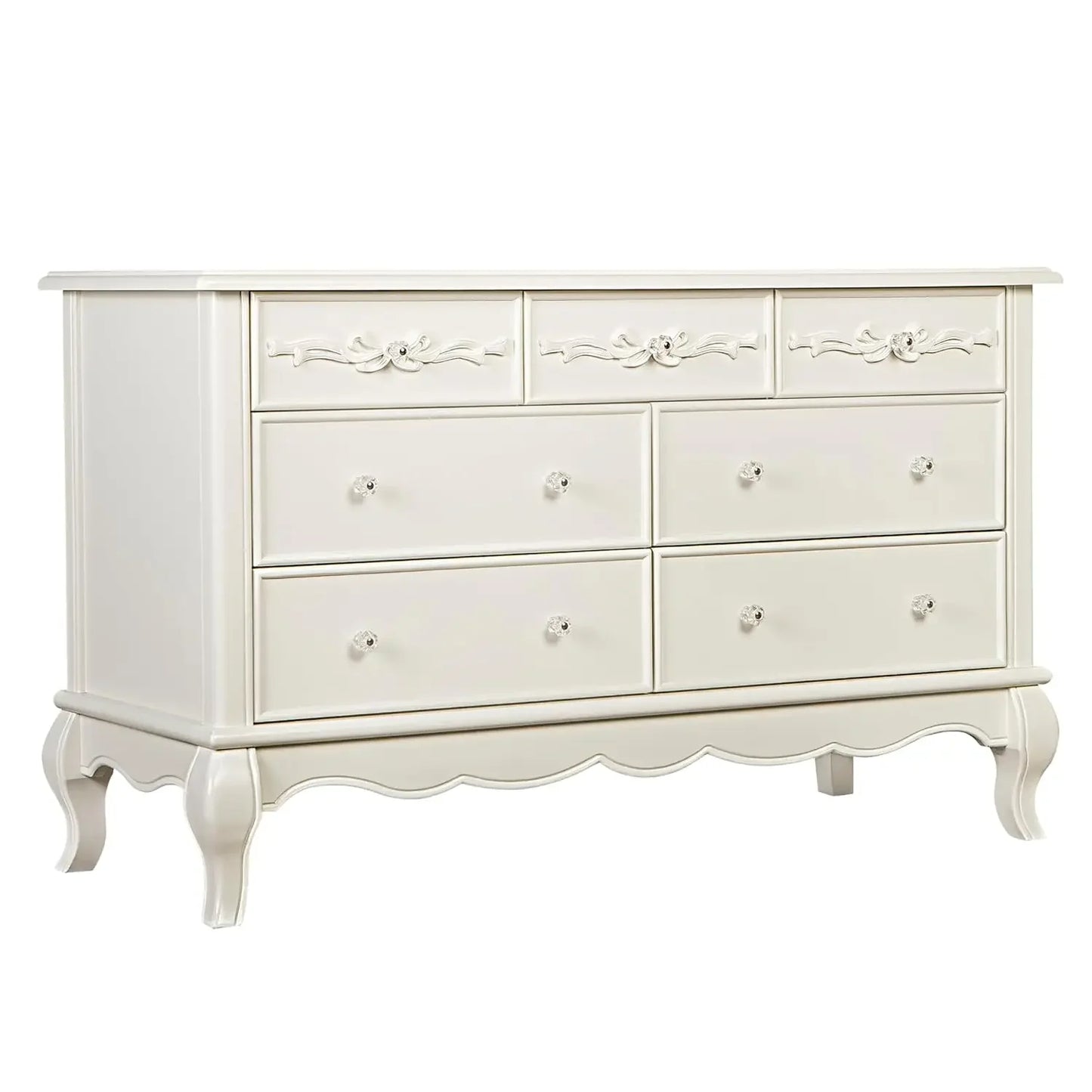 KHLOE Vintage Queen Anne 7 Drawer Double Dresser - 54'' Wide Bedroom Storage Cabinet