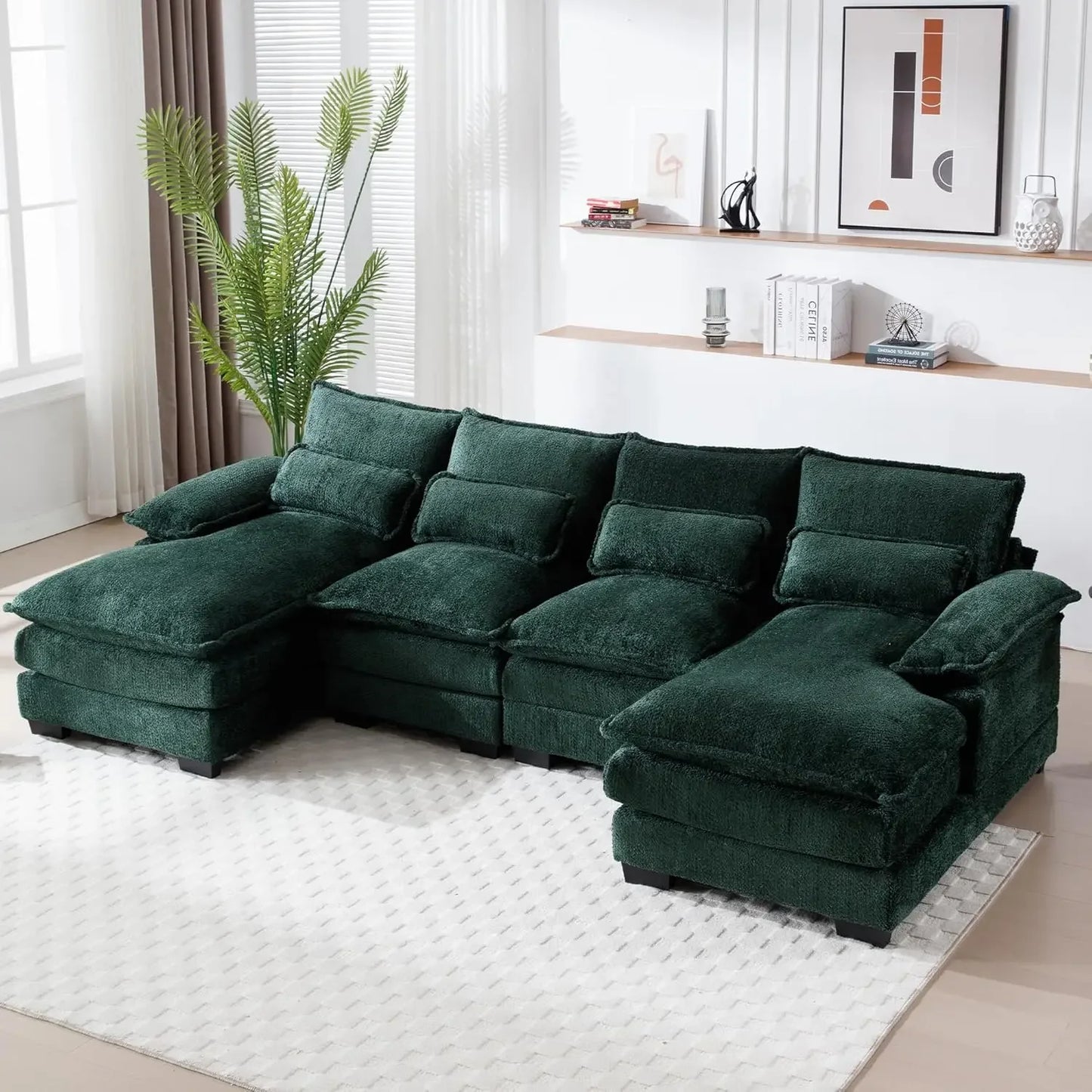 NAOMI Cloud Haven Modern U-Shaped Sectional Sleeper Sofa – Chenille Fabric Couch – 110.63"W