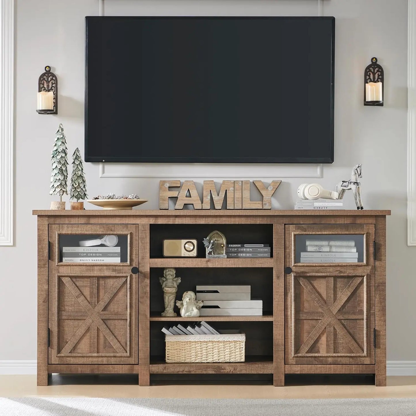 MADELYN Rustic Modern TV Stand with Barn Doors - 66"W
