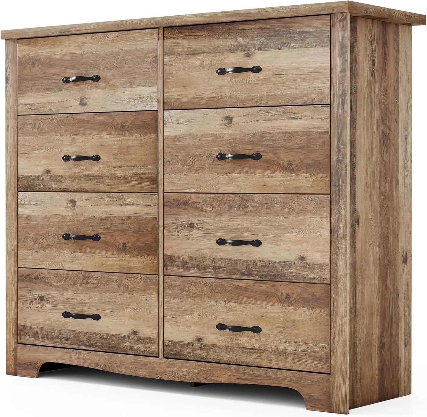 BLAKE Rustic Farmhouse 8-Drawer Dresser - Wooden Bedroom Storage Chest - 40'' Wide