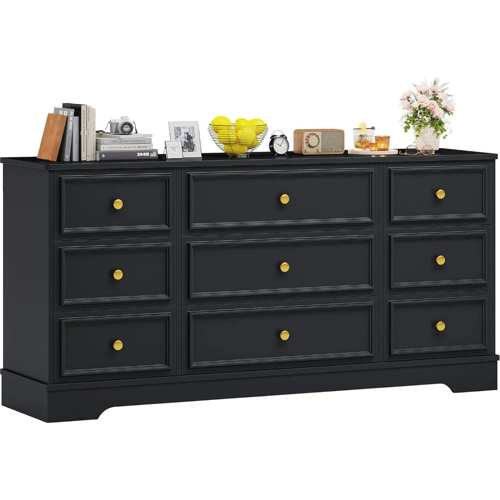 TATUM Modern 9-Drawer Dresser – Elegant Wide Chest of Drawers for Bedroom (61.4")