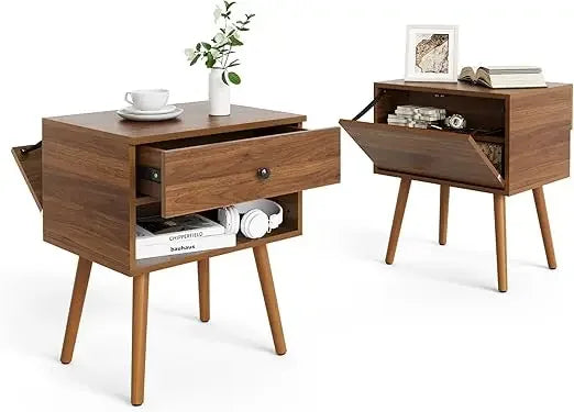 MYLAH Mid-Century Hidden Compartment Nightstand - 17.9'' Wide Bedside Table with Storage Drawer