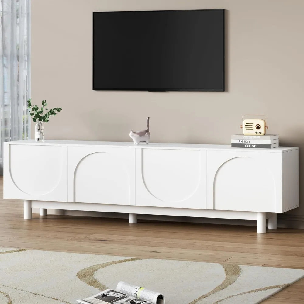 TV Cabinet.Modern TV Stand for 80"+ TV, 70" Wood TV Console with Arched Doors, Arch Entertainment Center with 2 Storage Cabinets
