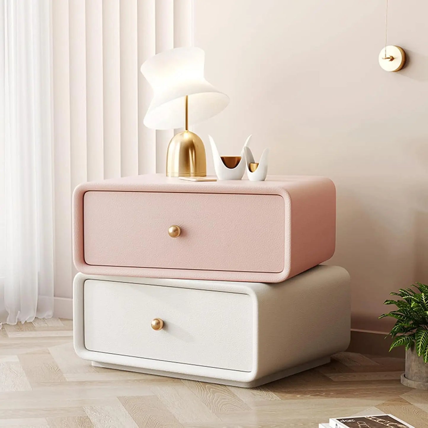LOGAN Modern Cream Rotatable Wooden Nightstand - 19.69''