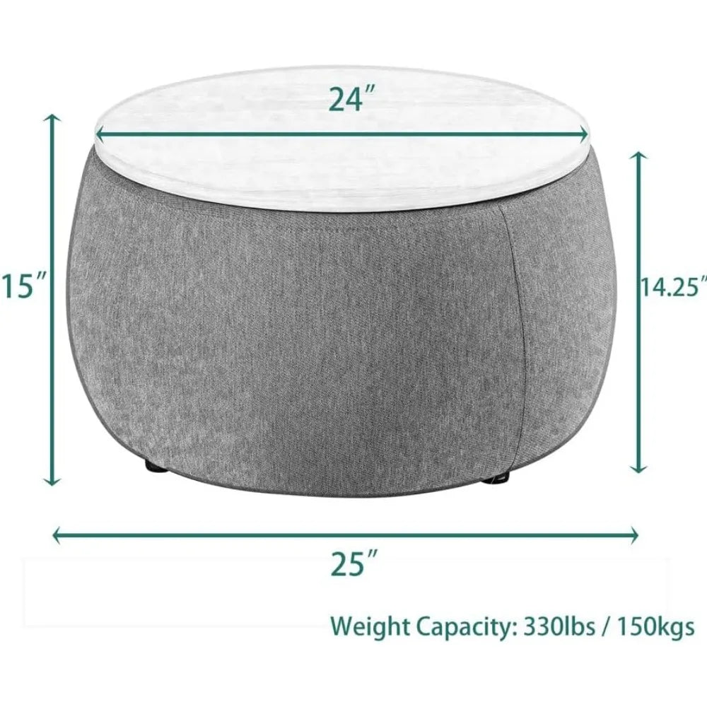 KAYLA Round Velvet Ottoman Storage Coffee Table – 26"W