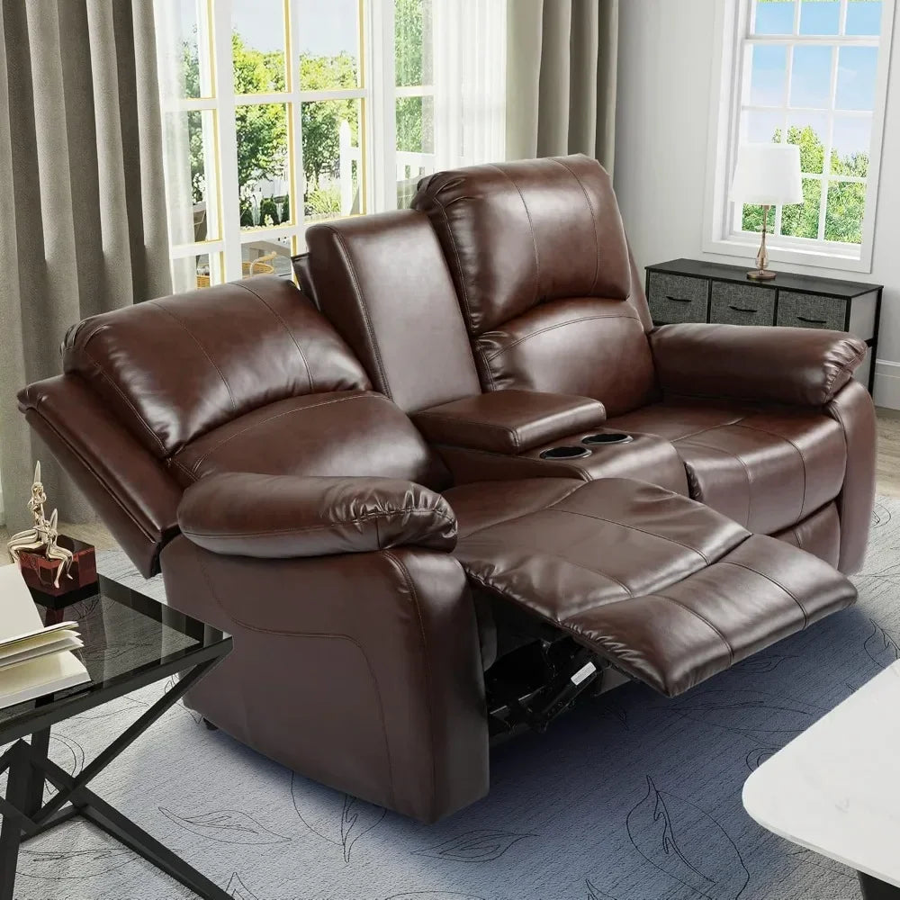 JASMINE Minimalist Modern Reclining Sofa with Storage Console, Double Recliner - 36" W