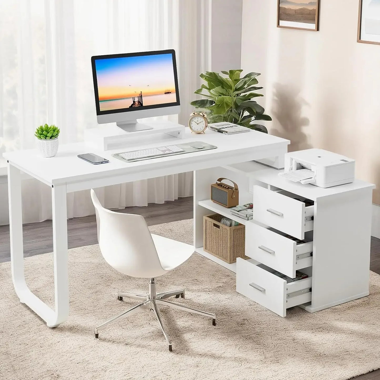 SARAH Modura L-Shape Reversible Computer Desk – Office Desk – 55″ Width