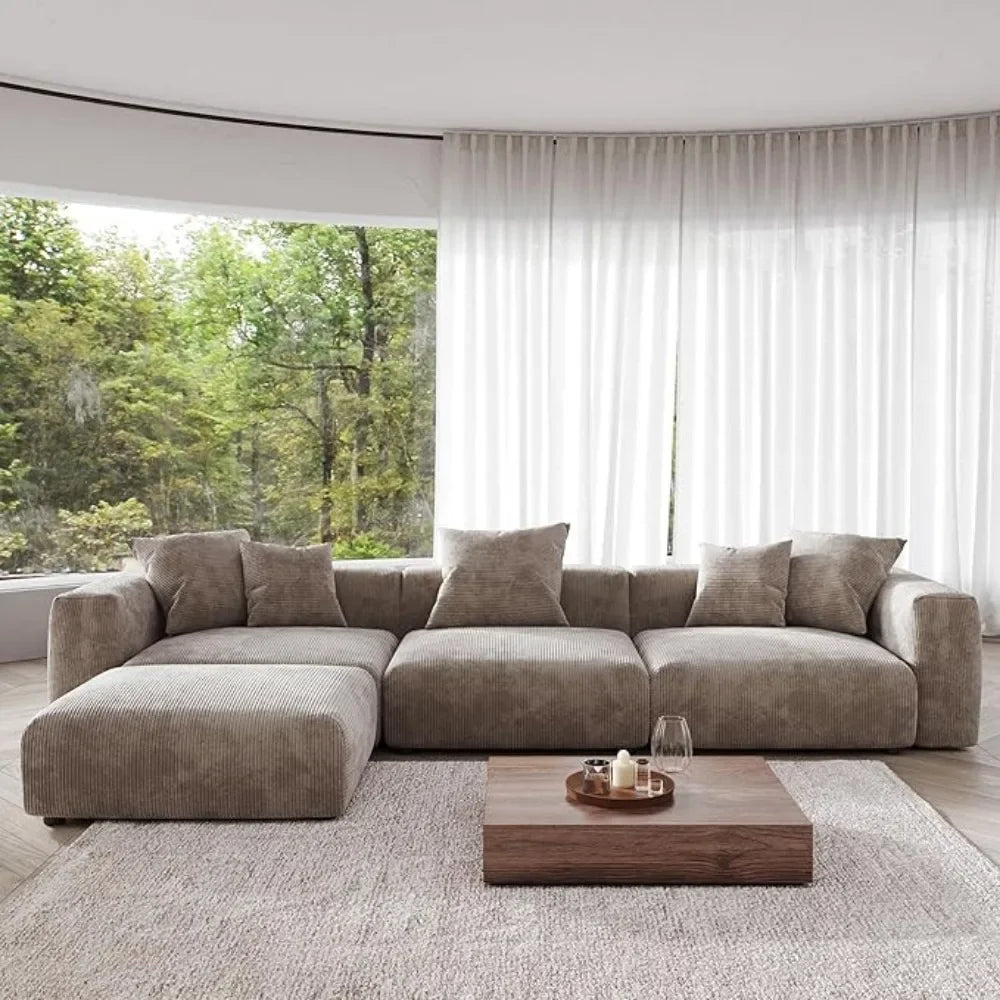 CARLOS Modern Minimalist L-Shaped Sectional Couch – Sofa with Chaise & Ottoman – 141.73"W