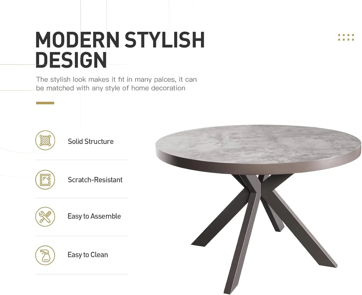 MARGARET Metro Modern Round Dining with Circle Kitchen Table - 47.2"W